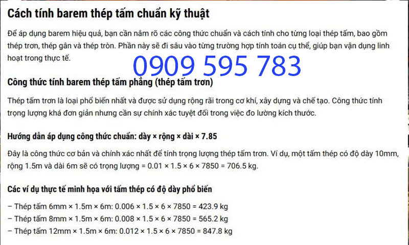 Cách tính barem thép tấm